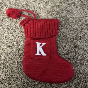 Red Knitted Stocking with 'K' Initial